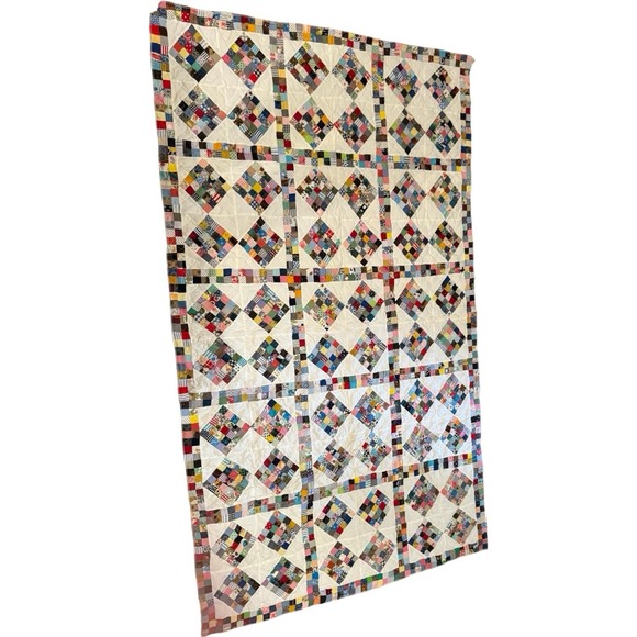 Handmade Other - Patchwork quilt 50 X 85" machine pieced & quilted no binding edge surged Lt blue